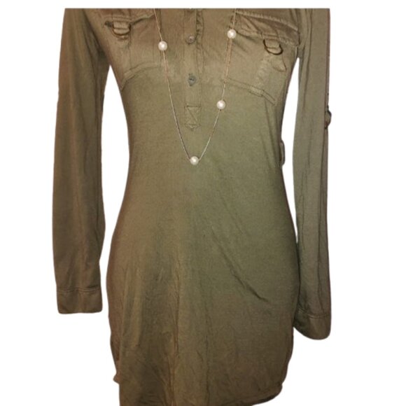 womens olive Green  long sleeve Bodycon Dress W/ Bronze Hardware - Picture 4 of 13